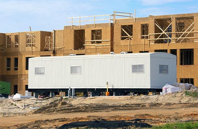 construction office rentals with signage for leasing information in North Hollywood